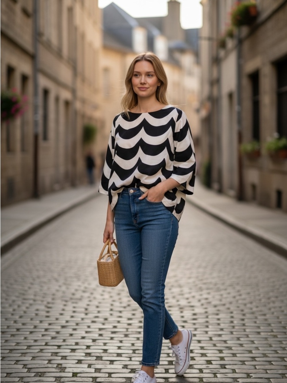NWT Marimekko x Uniqlo Black & White Wave Print Top